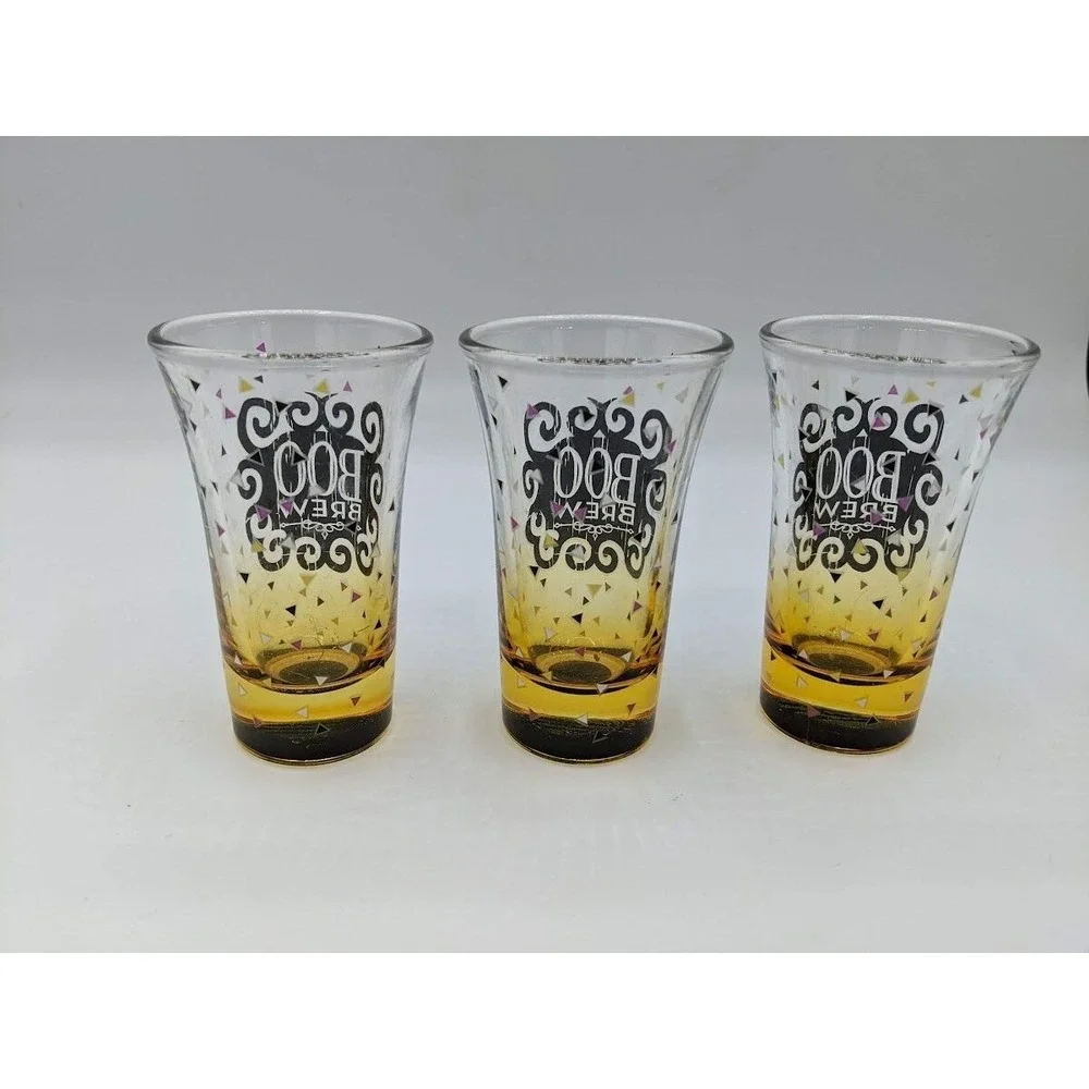3 Set Halloween Boo Brew Shot Glass Liquor Gift Orange Black Party Shooter Ombre